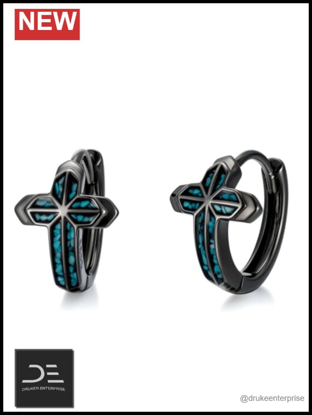 925 Sterling Silver Turquoise Cross Hoop Earrings Hypoallergenic
